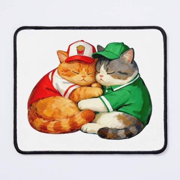 Item preview, Fast Food Rivals Napping Together - Cute Cat Employees designed and sold by Meow Gogh Painter Studio.