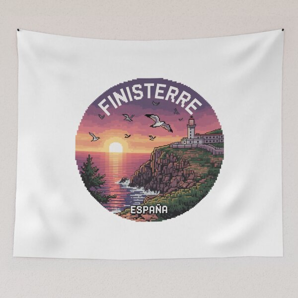 Item preview, Finisterre España - Lighthouse Sunset on Coastal Cliffs in Pixel Art designed and sold by CircinusStore.