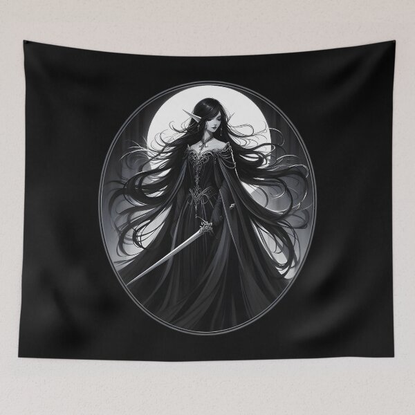 Item preview, Mysterious Elven Warrior In Black Gothic Attire designed and sold by CalvinSteemer.