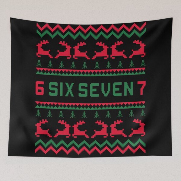 Item preview, Six Seven Number Ugly Christmas Sweater Reindeer Pattern Knit designed and sold by Serene woods.