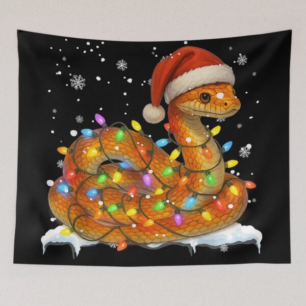 Item preview, Cute Snake Wrapped in Christmas Lights Santa Hat Winter Reptile designed and sold by Serene woods.