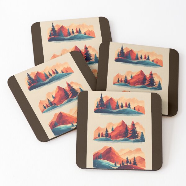 Item preview, red mountain landscape with pines and snow designed and sold by Mianku | Für das Leben.