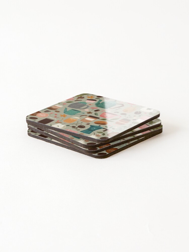 Thumbnail 4 of 5, Coasters (Set of 4), Coffee lovers pattern designed and sold by SmileshareShop.