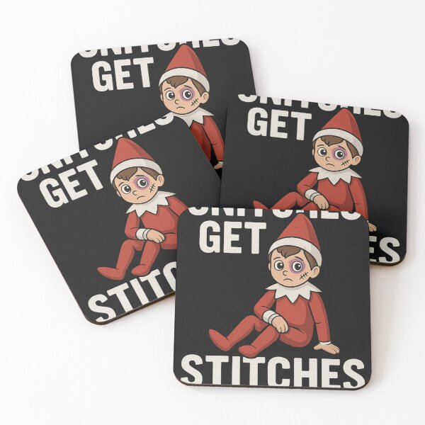 Item preview, Snitches Get Stitches – Funny Beat-Up Christmas Elf designed and sold by Laughprints.