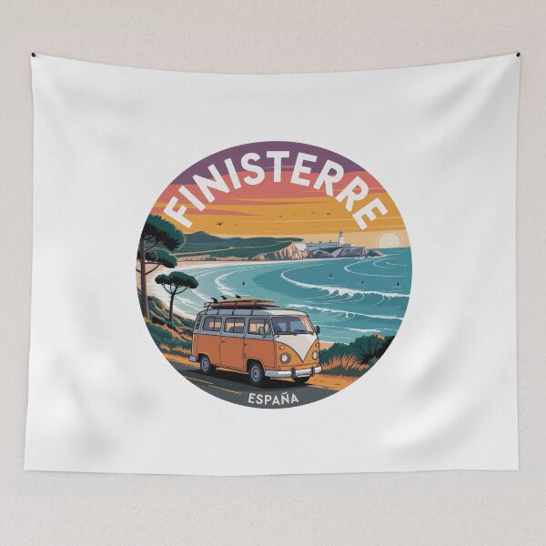 Item preview, Finisterre Spain - Surf Sunset and Coastal Road Illustration designed and sold by CircinusStore.