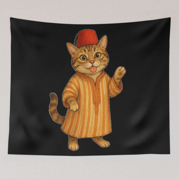 Item preview, Cute Moroccan Cat Wearing Fez Hat and Jellaba designed and sold by designwiss.