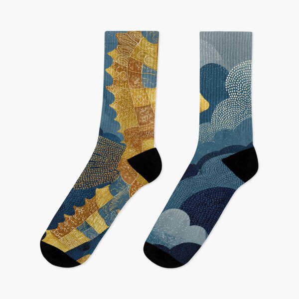 Item preview, Navy Blue& Gold Stylized Seahorse Nautical Kintsugi designed and sold by GulDesignCo.