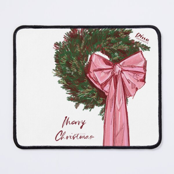 Item preview, Merry Christmas Wreath Pink bow Illustration by Dina Stoianova designed and sold by Dina Stoianova.