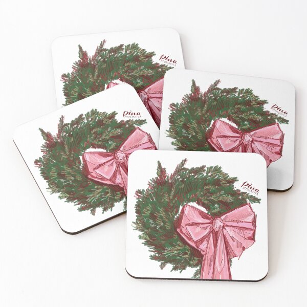 Item preview, Merry Christmas Wreath Pink bow Illustration by Dina Stoianova designed and sold by Dina Stoianova.