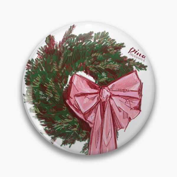 Item preview, Merry Christmas Wreath Pink bow Illustration by Dina Stoianova designed and sold by Dina Stoianova.