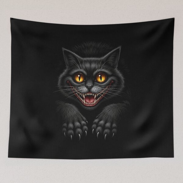 Item preview, Vicious Black Cat Grin - Spooky Cheshire Fangs designed and sold by Mikhail Palinchak.