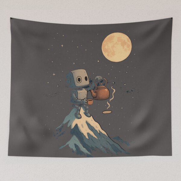 Item preview, Moon Tea Robot T-Shirt – Cozy Space Night Mountain Cute Tee designed and sold by KDesignCrafts.