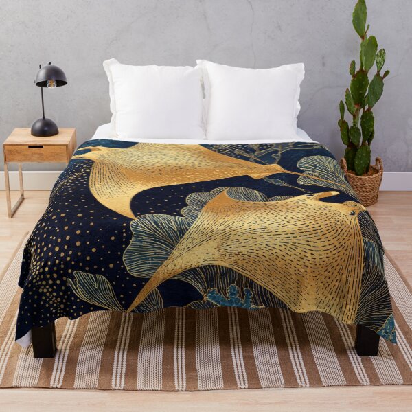 Item preview, Navy Blue& Gold Manta Rays Nautical Underwater Kintsugi designed and sold by GulDesignCo.