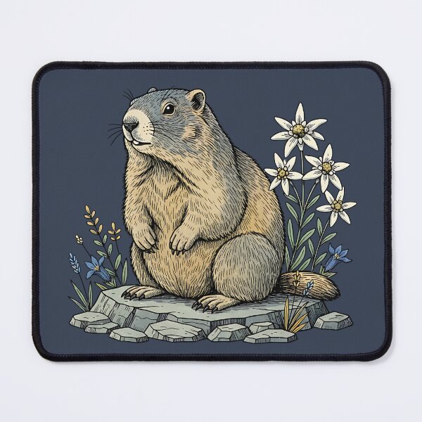 Item preview, Alpine Marmot with Edelweiss Flowers designed and sold by BirdsnStuff.