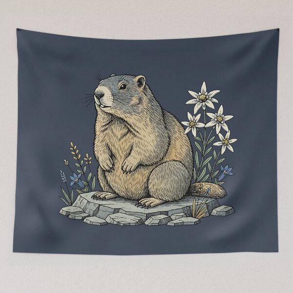 Item preview, Alpine Marmot with Edelweiss Flowers designed and sold by BirdsnStuff.