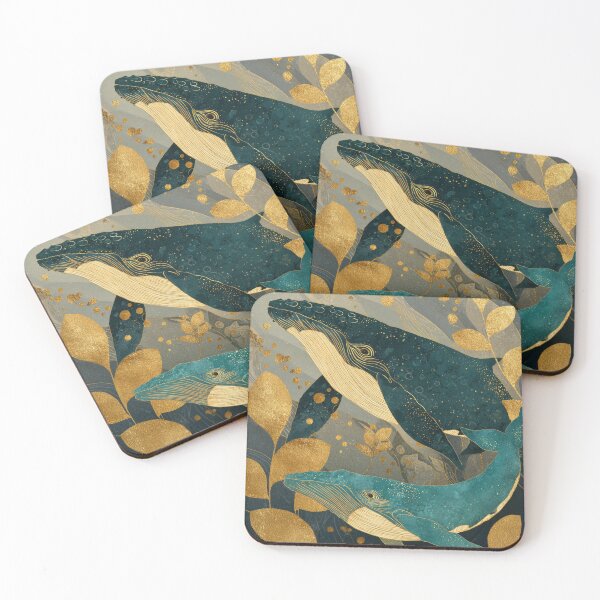 Item preview, Blue& Gold Whales Underwater Kintsugi Aesthetic designed and sold by GulDesignCo.