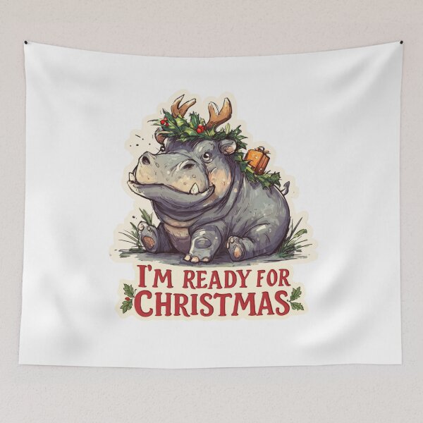 Item preview, Ready for Christmass — Funny Hippo in Holiday Costume designed and sold by KZurHTPC.