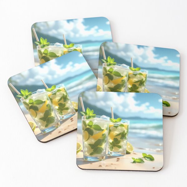 Item preview, Mojito cocktail with lime and mint on the sandy beach designed and sold by Marc Alexander Kunze.