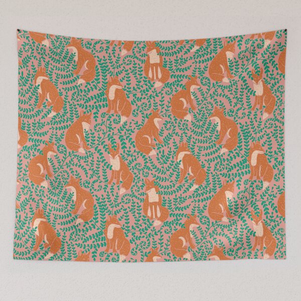 Item preview, Retro Fox Pattern in Dusty Pink, Emerald Green and Burnt Orange designed and sold by Ema Tudose.