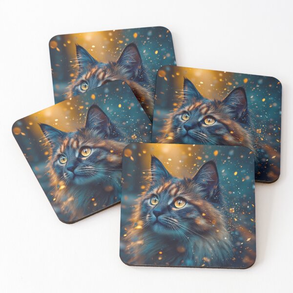 Item preview, Fantasy portrait of a Maine Coon cat with orange eyes designed and sold by Marc Alexander Kunze.