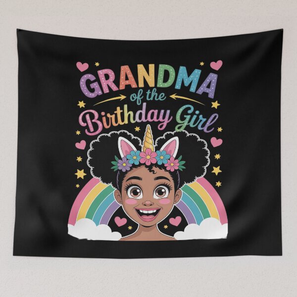 Item preview, Grandma of The Birthday Girl Rainbow Afro Melanin Unicorn designed and sold by RuthGAArt.