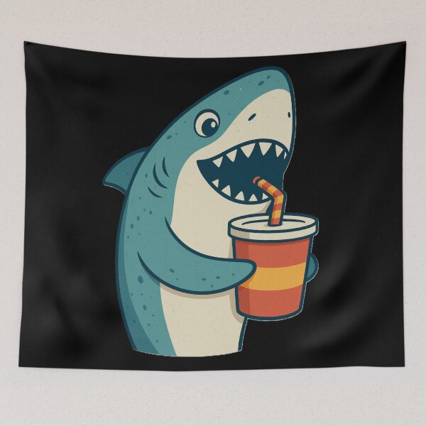 Item preview, Happy Cartoon Shark Drinking Juice designed and sold by DesignsMjB.