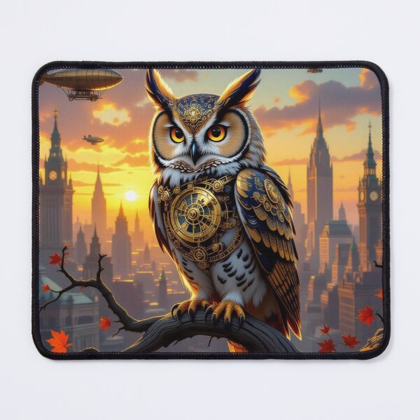 Item preview, Mechanical Owl in Autumn Glow – steampunk vibes & surreal harmony between nature, technology & storytelling designed and sold by FotoworldEdel.