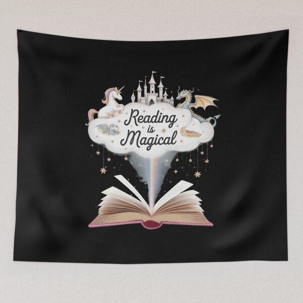 Item preview, Reading Is Magical Unicorn Dragon Bookworm Book Reader designed and sold by RoyTill0Art.
