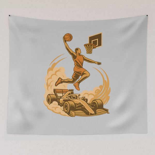 Item preview, Basketball Dunk Over F1 Car – Minimal Sports Fusion Illustration designed and sold by Zenzy Customs.