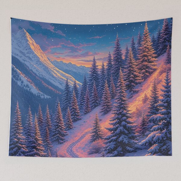 Item preview, Winter forest path in the evening Alpine panorama designed and sold by Mianku | Für das Leben.