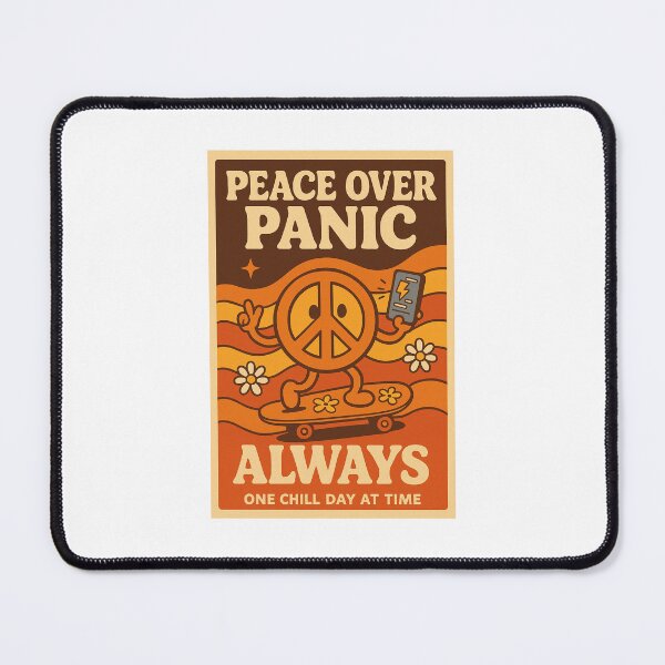 Item preview, Peace Over Panic — Retro 70s Peace Sign Skater Design designed and sold by WhimsyByPaul.redbubble.com.