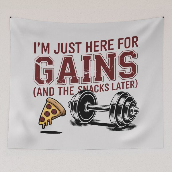 Item preview, I’m Just Here for Gains and the Snacks Later Funny Gym Pizza Barbell Design designed and sold by SplashTastic.