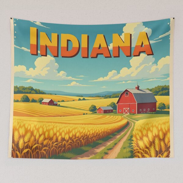 Item preview, Indiana, USA: Vintage-Style Painterly Farmland Travel Poster designed and sold by LSVart.