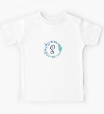 Monogram S Blue Flowers And Folliage Kids Tee