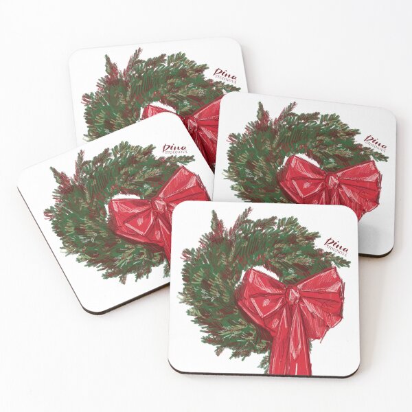 Item preview, Merry Christmas Wreath Red bow Illustration by Dina Stoianova designed and sold by Dina Stoianova.