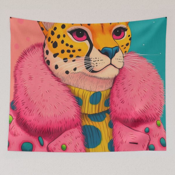 Item preview, Leopard in Pink Fur Anthropomorphic Animal Fashion Art Funky designed and sold by GulDesignCo.