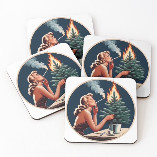 Item preview, Pinup Girl Sets Conifer Tree on Fire While Smoking. designed and sold by Spark2Seduction.
