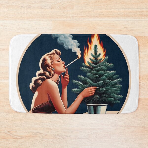 Item preview, Pinup Girl Sets Conifer Tree on Fire While Smoking. designed and sold by Spark2Seduction.