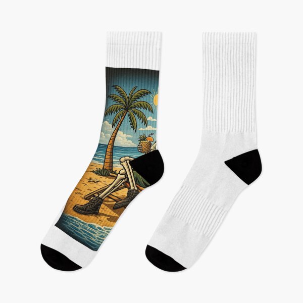 Item preview, Vintage Skeleton on Holiday – Tropical Beach Illustration designed and sold by fatrin99.
