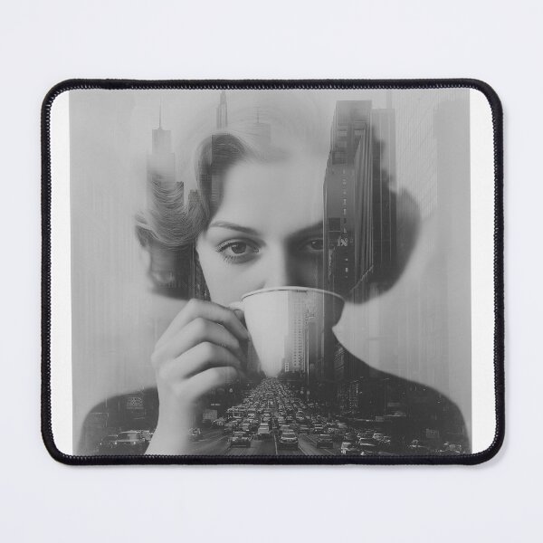 Item preview, Double Exposure Portrait with Coffee Cup and Urban Cityscape – Black & White Art designed and sold by fadiabb87.
