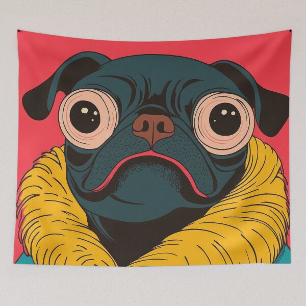 Item preview, Funny Pug Portrait Colorful Animal Fashion Art Anthropomorphic Cartoon Illustration designed and sold by GulDesignCo.