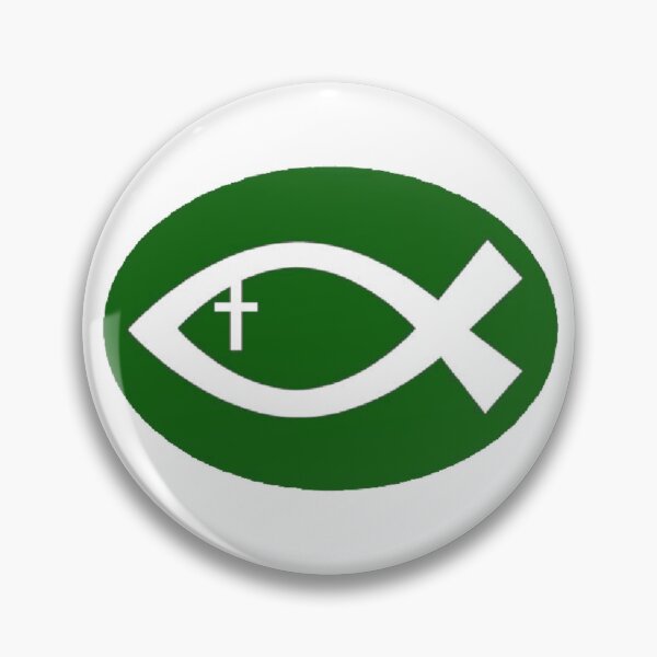 Item preview, Green Fish White Cross Religious Logo designed and sold by Abstract65.