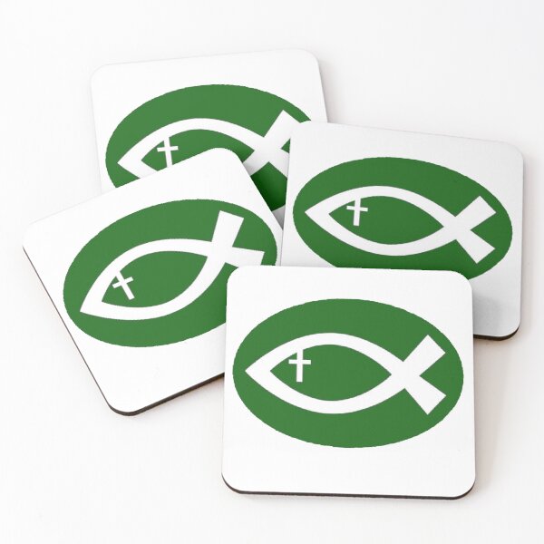 Item preview, Green Fish White Cross Religious Logo designed and sold by Abstract65.