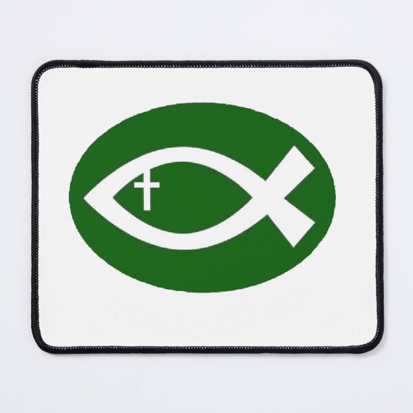 Item preview, Green Fish White Cross Religious Logo designed and sold by Abstract65.