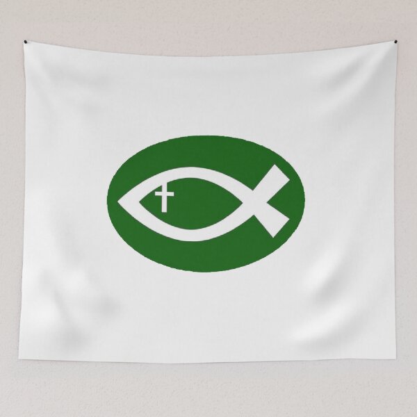 Item preview, Green Fish White Cross Religious Logo designed and sold by Abstract65.