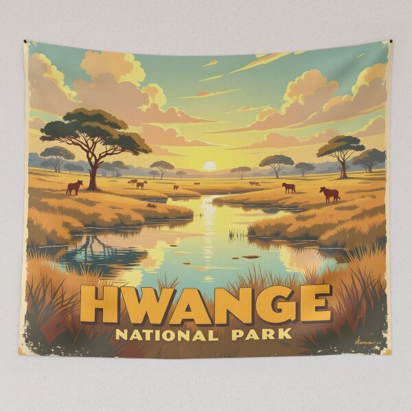 Item preview, Hwange National Park, Zimbabwe: Vintage-Style Painterly Travel Poster designed and sold by LSVart.