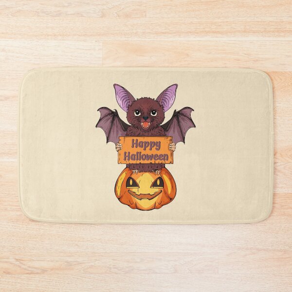 Item preview, Cute Halloween Bat Holding Sign on Jack O’Lantern designed and sold by Mariia Berezhna.