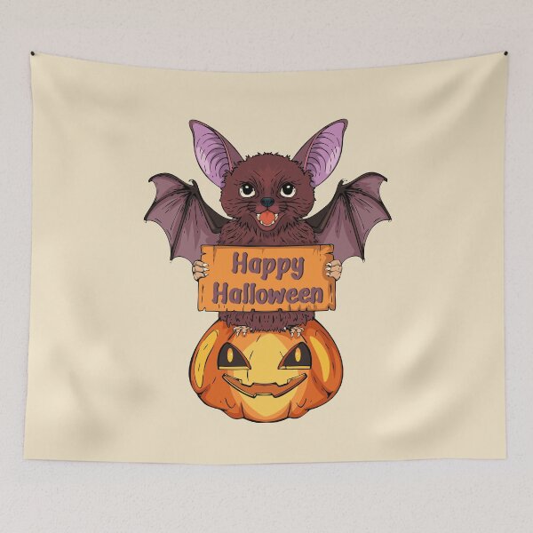 Item preview, Cute Halloween Bat Holding Sign on Jack O’Lantern designed and sold by Mariia Berezhna.