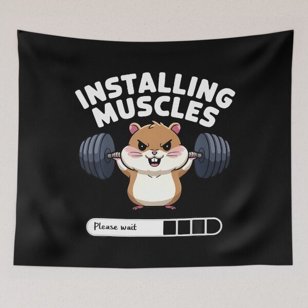 Item preview, Installing Muscles Please Wait Funny Hamster Weightlifting designed and sold by DanaKathe.