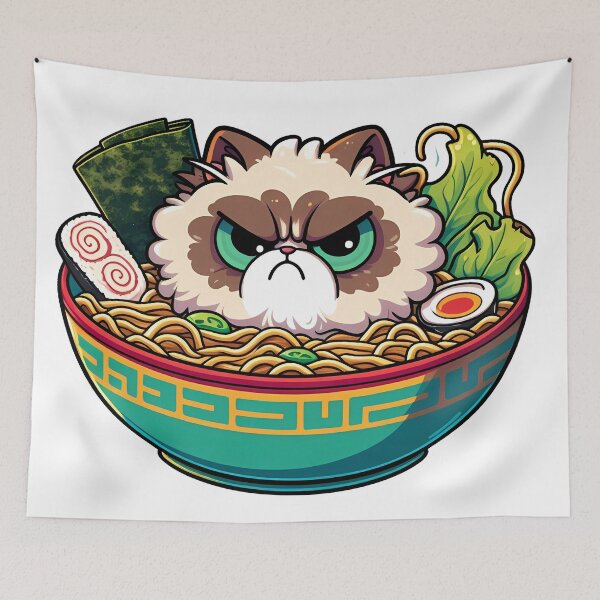 Item preview, Funny Grumpy Cat in Japanese Ramen Bowl designed and sold by oynipshop.